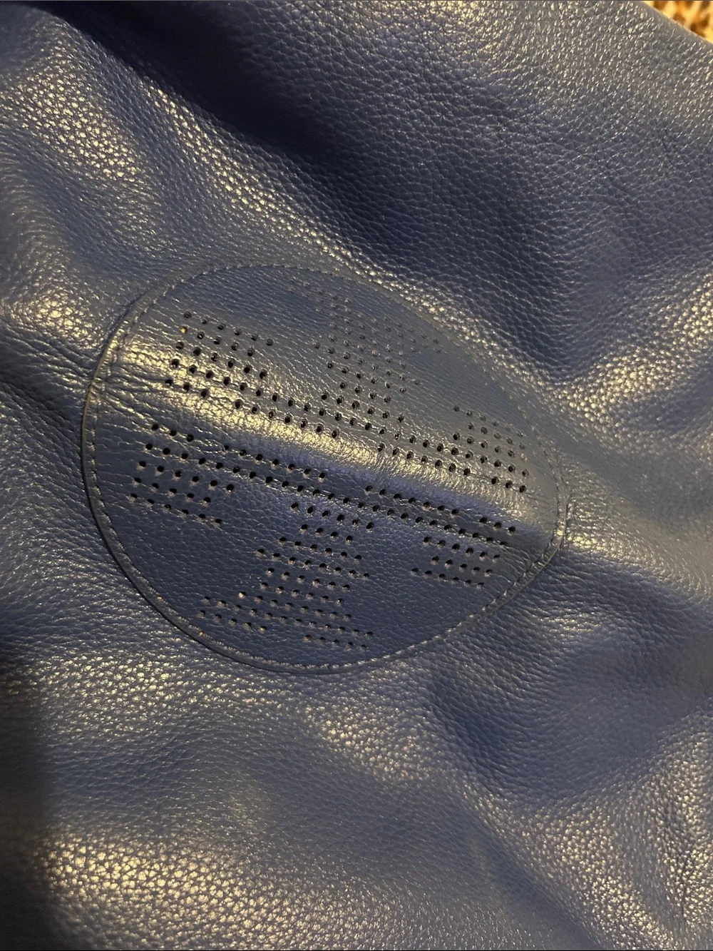 Tory Burch Blue Leather Crossbody/Shoulder Bag with Perforated Logo Detail